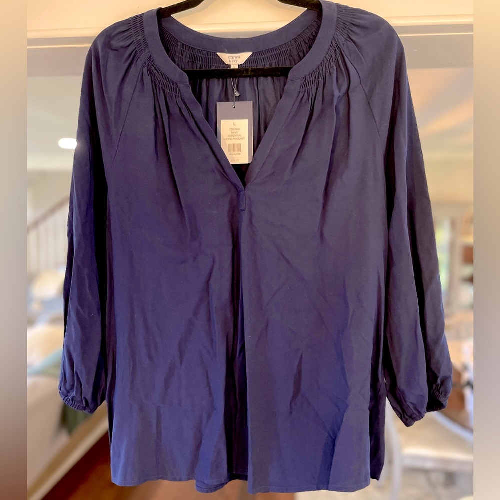 Crown and Ivy Navy 3/4 Sleeve Blouse